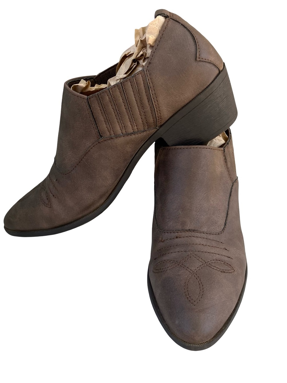 Sam & Libby Brown Soft Leather Ankle Boots Western Women Size 8 Pointed Toe READ